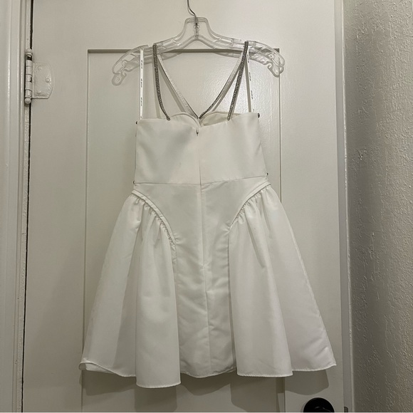 Self Portrait Crystal Embellished Diamante Taffeta Mini Dress in White - Size 2 - Picture 14 of 16